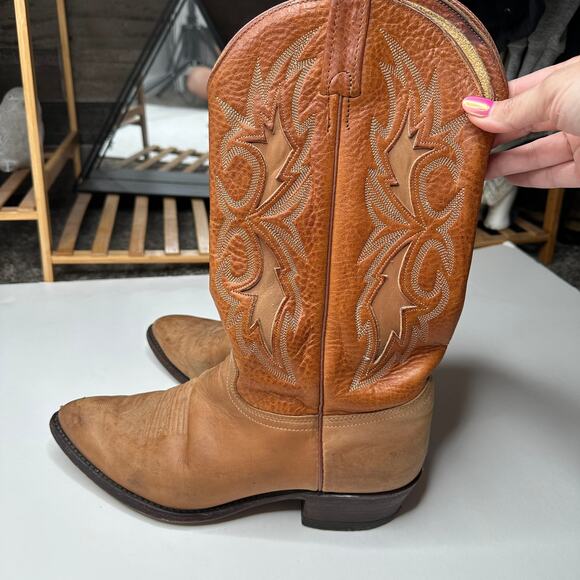 J. Chisholm Tan Leather Cowboy Western Pointed Toe Boots - Picture 6 of 9